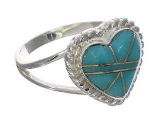 Genuine Sterling Silver Turquoise Heart Ring Size 7-1/2 EX42127